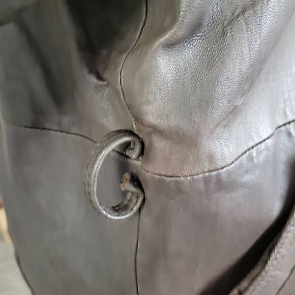 Braefair Vintage 80s Brown Leather Crested Gold Button Double Breasted Coat - Picture 12 of 16